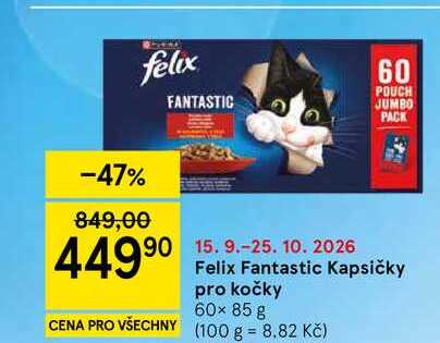 Felix Fantastic Kapsičky pro kočky, 60× 85 g
