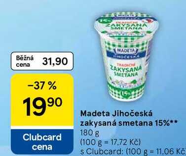 Madeta Jihočeská zakysaná smetana 15%, 180 g