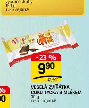 VESELÁ ZVÍŘÁTKA ČOKO TYČKA S MLÉKEM 30 g
