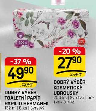 DOBRÝ VÝBĚR KOSMETICKÉ UBROUSKY 200 ks | 2vrstvé | box