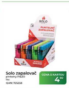 Solo zapalovač plnitelný PIEZO 1ks  