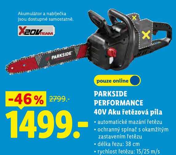 PARKSIDE PERFORMANCE 40V Aku řetězová pila