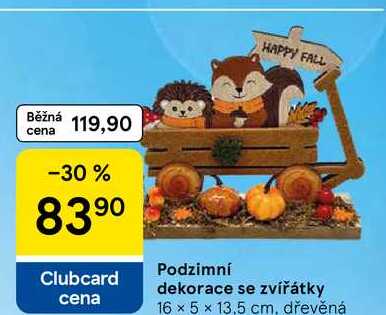Podzimní dekorace se zvířátky 16 x 5 x 13,5 cm, dřevěná 