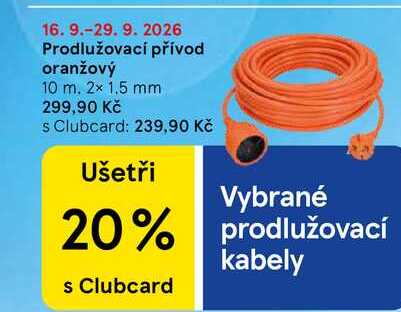 Prodlužovací přívod oranžový, 10 m, 2 x 1,5 mm