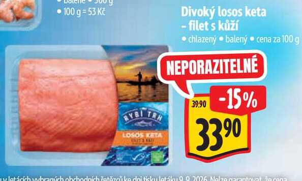 Divoký losos keta - filet s kůží, cena za 100 g