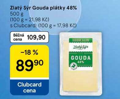 Zlatý sýr Gouda plátky 48%, 500 g