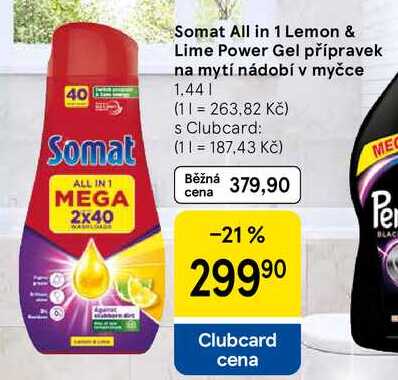Somat All in 1 Lemon & Lime Power Gel přípravek na mytí nádobí v myčce, 1,44 l
