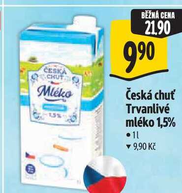 Česká chuť Trvanlivé mléko 1,5%, 1 l