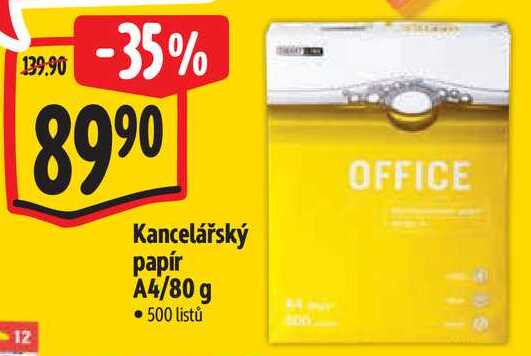 Kancelářský papír A4/80 g, 500 listů 