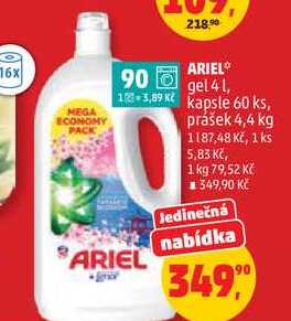 ARIEL gel 4 l, kapsle 60 ks, prášek 4,4 kg