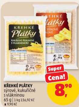 KŘEHKÉ PLÁTKY sýrové, kukuřičné s vlákninou, 65 g