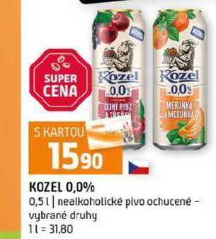 KOZEL 0,0% 0,5l nealkoholické pivo ochucené vybrané druhy