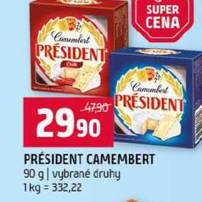 PRÉSIDENT CAMEMBERT 90 g vybrané druhy