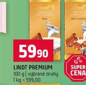 LINDT PREMIUM 100 g vybrané druhy