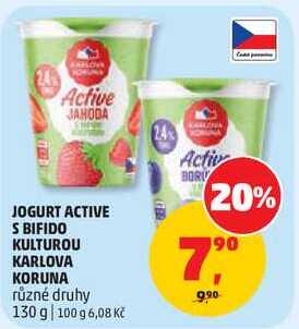 JOGURT ACTIVE S BIFIDO KULTUROU KARLOVA KORUNA různé druhy, 130 g