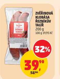 ZVĚŘINOVÁ KLOBÁSA ŘEZNÍKŮV TALÍŘ, 200 g  