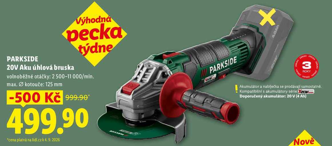 PARKSIDE 20V Aku úhlová bruska 