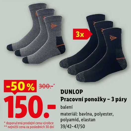 DUNLOP Pracovní ponožky - 3 páry, balení
