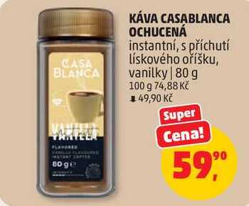 KÁVA CASABLANCA OCHUCENÁ instantní, s příchutí lískového oříšku, vanilky, 80 g