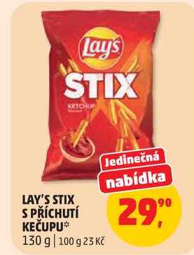 LAY'S STIX S PŘÍCHUTÍ KEČUPU, 130 g