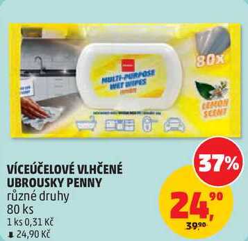 VÍCEÚČELOVÉ VLHČENÉ UBROUSKY PENNY různé druhy, 80 ks 