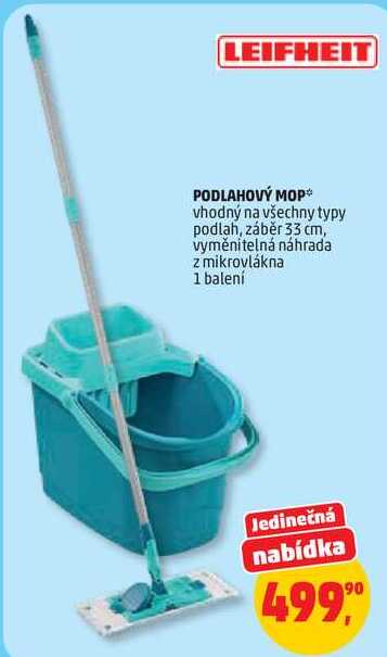 LEIFHEIT PODLAHOVÝ MOP, vhodný na všechny typy podlah, záběr 33 cm, vyměnitelná náhrada z mikrovlákna, 1 balení
