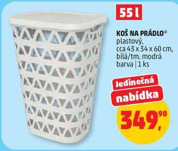 KOŠ NA PRÁDLO plastový, cca 43 x 34 x 60 cm, bílá/tm. modrá barva, 1 ks