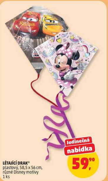 LÉTAJÍCÍ DRAK plastový, 58,5 x 56 cm, různé Disney motivy, 1 ks