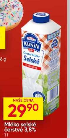 Kunín Mléko selské čerstvé 3,8% 1l