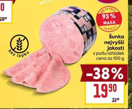 Šunka nejvyšší jakosti z pultu lahůdek cena za 100 g