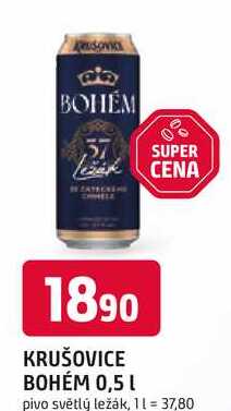 KRUŠOVICE BOHÉM 0,5L pivo světlý ležák