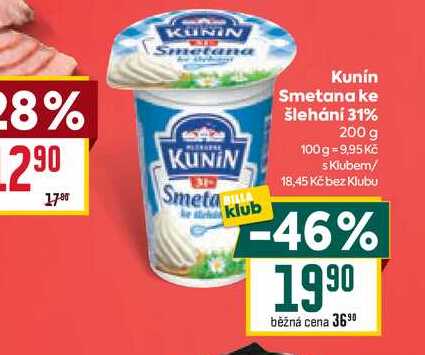 Kunin Smetana ke šlehání 31% 200 g 