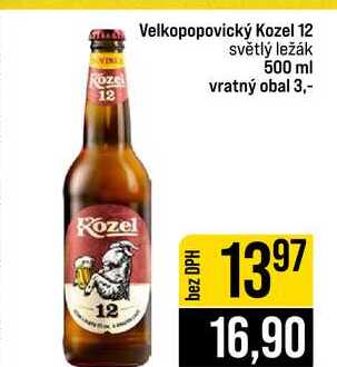 Velkopopovický Kozel 12 světlý ležák 500 ml 