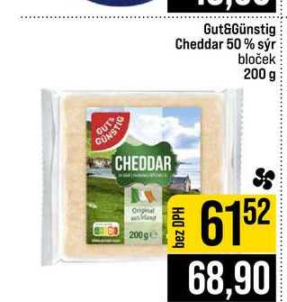 Gut&Günstig Cheddar 50% sýr bloček 200 g