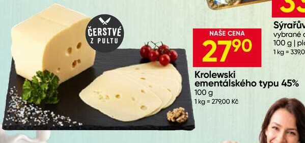 Krolewski ementálského typu 45% 100 g 