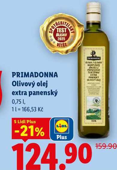 PRIMADONNA Olivový olej extra panenský, 0,75 l