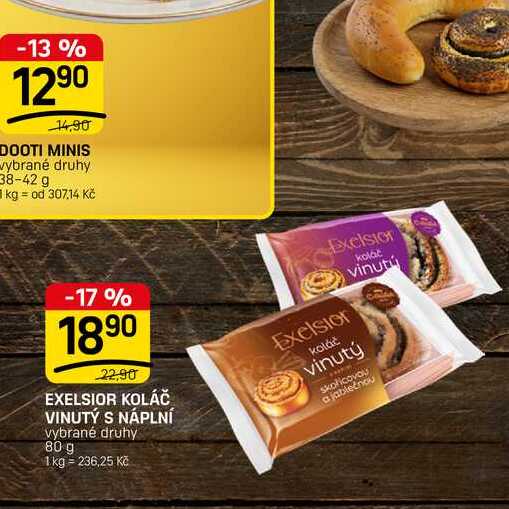 EXELSIOR KOLÁČ VINUTÝ S NÁPLNÍ vybrané druhy 80 g 