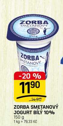 ZORBA SMETANOVÝ JOGURT BÍLÝ 10% 150 g