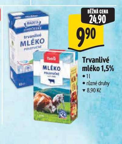 Trvanlivé mléko 1,5% 1 l