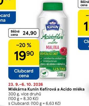 Mlékárna Kunín Kefírová a Acido mléka, 300 g, více druhů