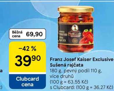 Franz Josef Kaiser Exclusive Sušená rajčata, 180 g, pevný podíl 110 g