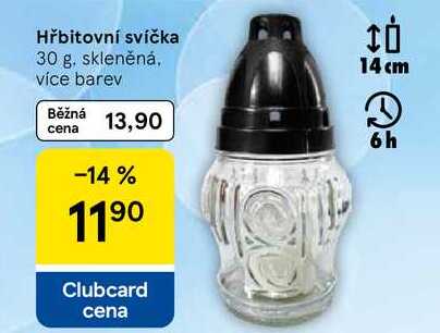 Hřbitovní svíčka, 30 g, skleněná, více barev