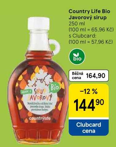 Country Life Bio Javorový sirup, 250 ml