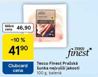 Tesco Finest Pražská šunka nejvyšší jakosti, 100 g, balená