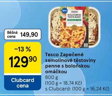 Tesco Zapečené semolinové těstoviny penne s boloňskou omáčkou, 800 g