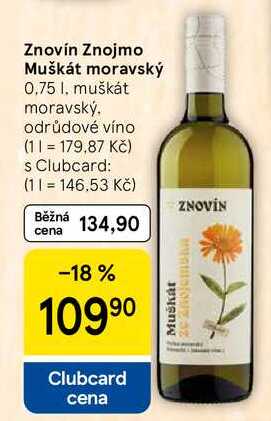Znovín Znojmo Muškát moravský, 0,75 l, muškát moravský