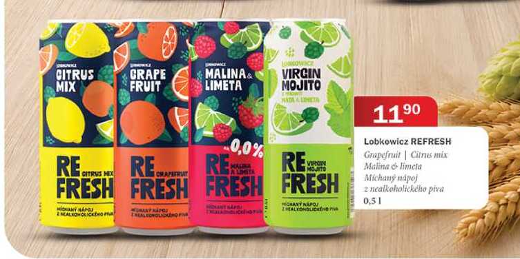 Lobkowicz REFRESH Grapefruit | Citrus mix Malina & limeta Michaný nápoj z nealkoholického piva 0,51