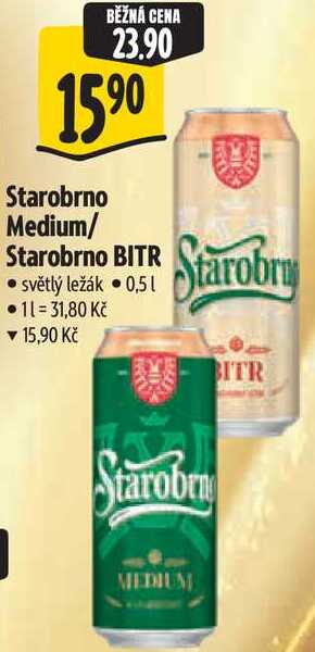 Starobrno Medium/ Starobrno BITR, světlý ležák, 0,51