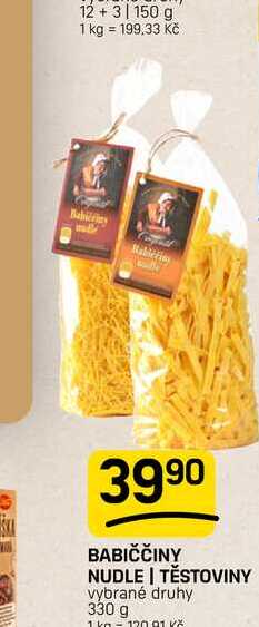 BABIČČINY NUDLE | TĚSTOVINY vybrané druhy 330 g