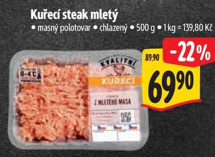 Kuřecí steak mletý, masný polotovar chlazený, 500 g